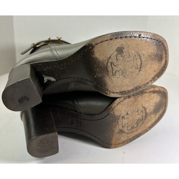 Tory Burch Pebbled Leather Back Zip Tall Block Heeled Buckle Boots Gray Size 6 M - Picture 11 of 15